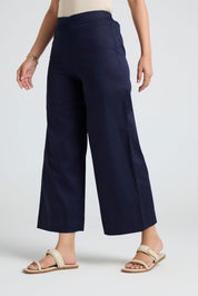 Wide Cotton Pants - Navy