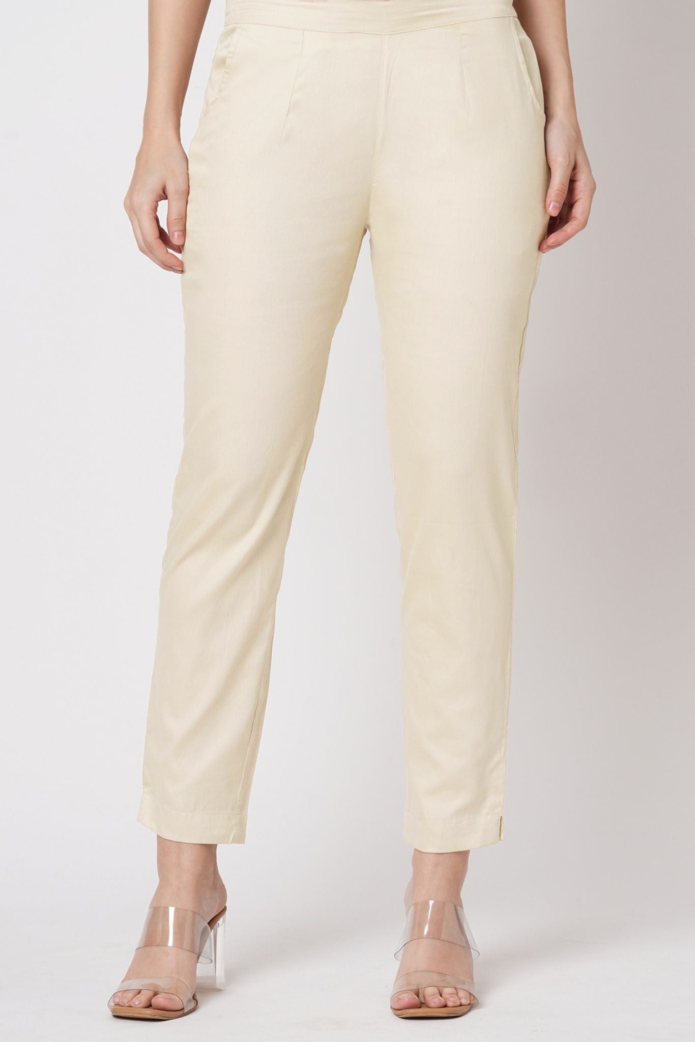 Narrow Cotton Pants - Beige