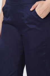 Narrow Cotton Pants - Navy