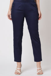 Narrow Cotton Pants - Navy