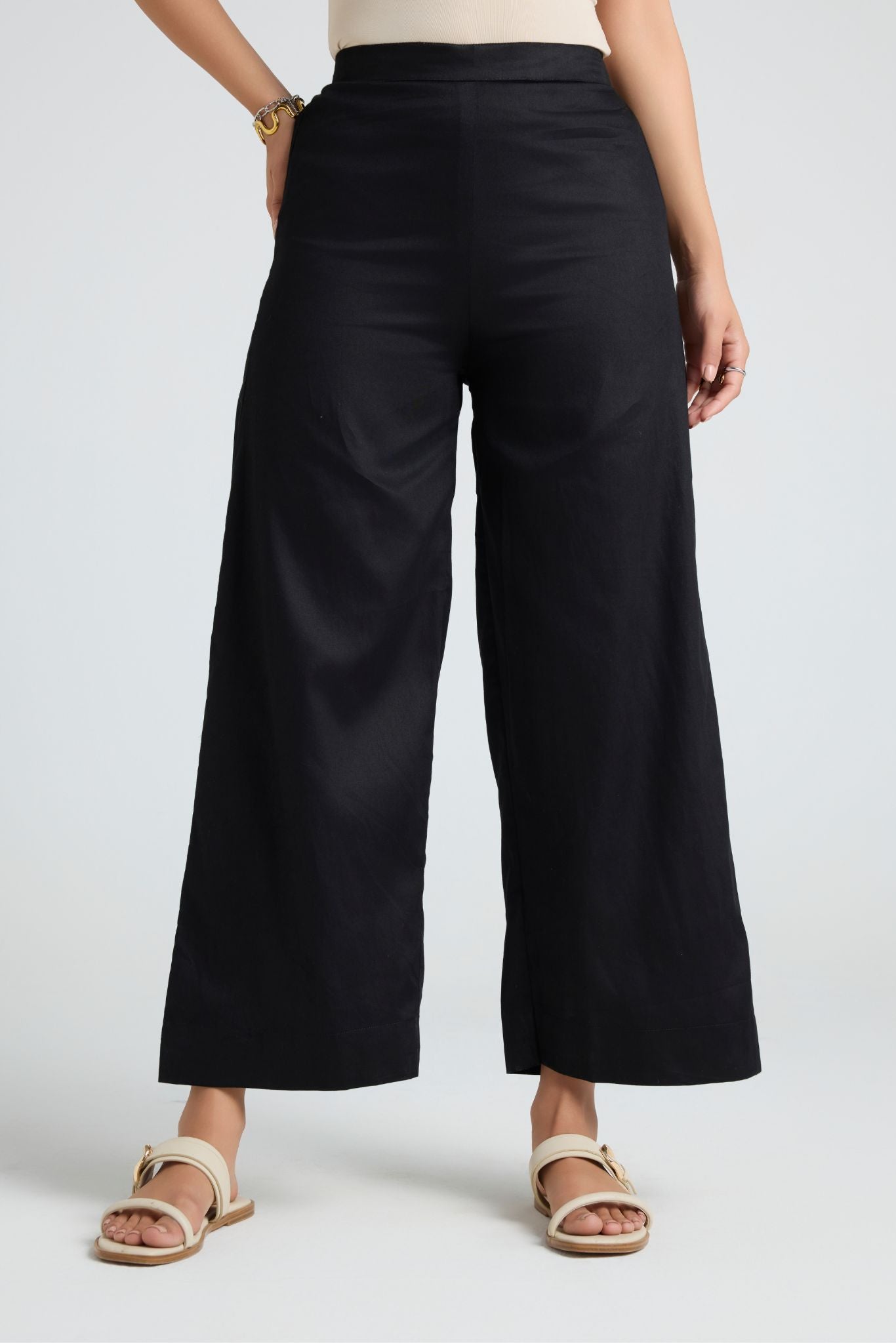 Wide Cotton Pants - Black