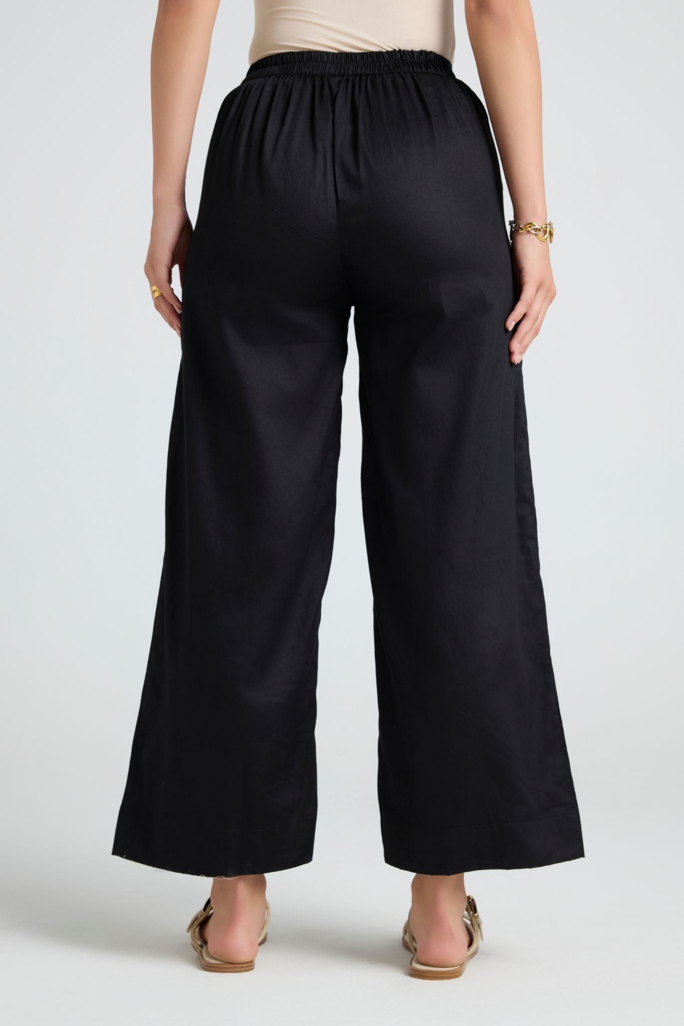 Wide Cotton Pants - Black
