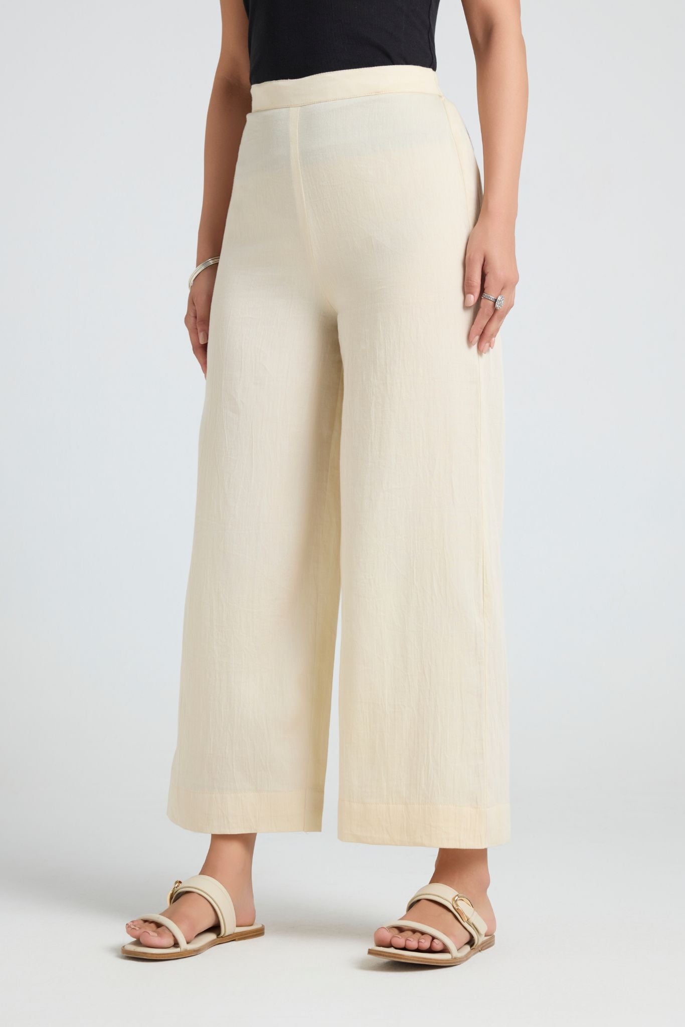 Wide Cotton Pants - Beige