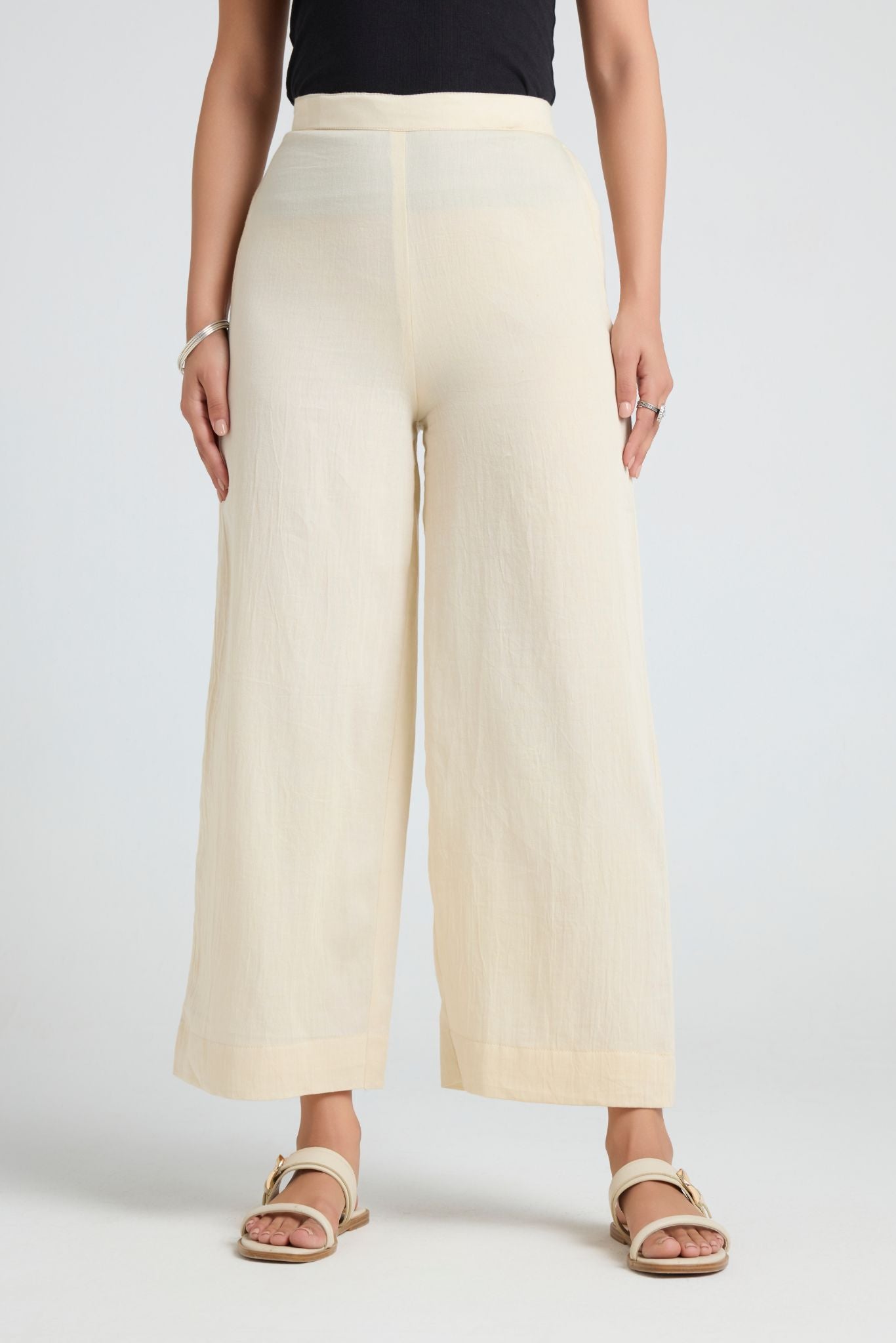 Wide Cotton Pants - Beige
