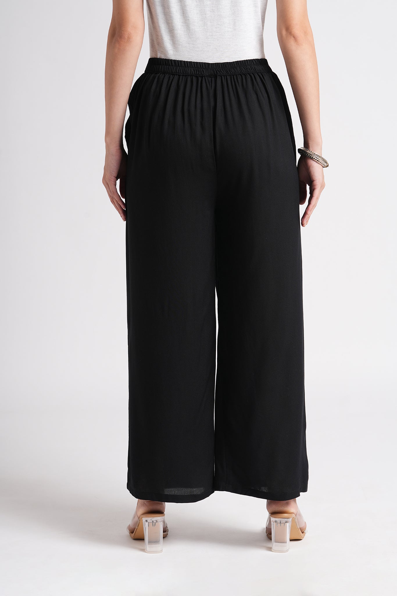 Wide Rayon Cotton Palazzo - Black