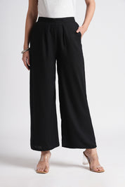 Wide Rayon Cotton Palazzo - Black