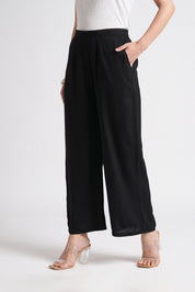 Wide Rayon Cotton Palazzo - Black