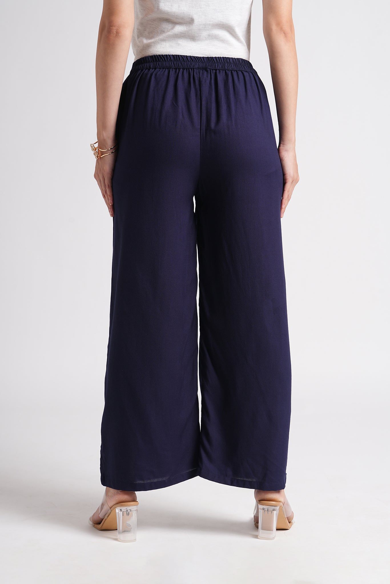 Wide Rayon Cotton Palazzo - Navy