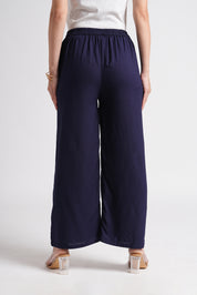 Wide Rayon Cotton Palazzo - Navy