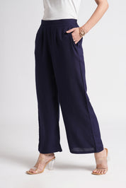 Wide Rayon Cotton Palazzo - Navy