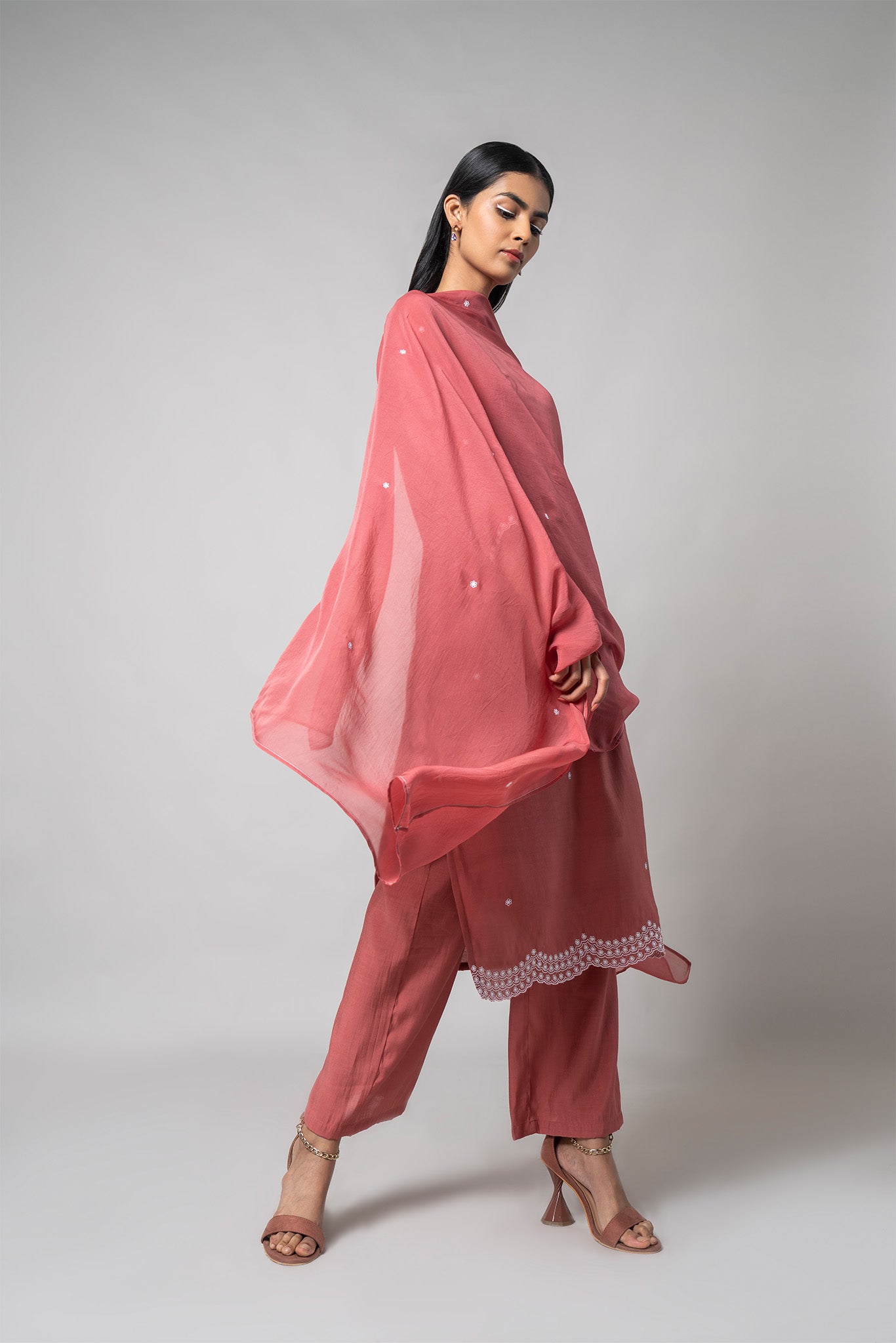 Dusty Rose Silk Kurta Set - House of Ayuda