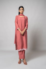 Dusty Rose Silk Kurta Set - House of Ayuda