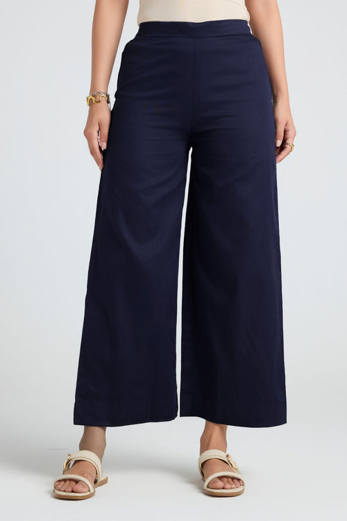 Wide Cotton Pants - Navy