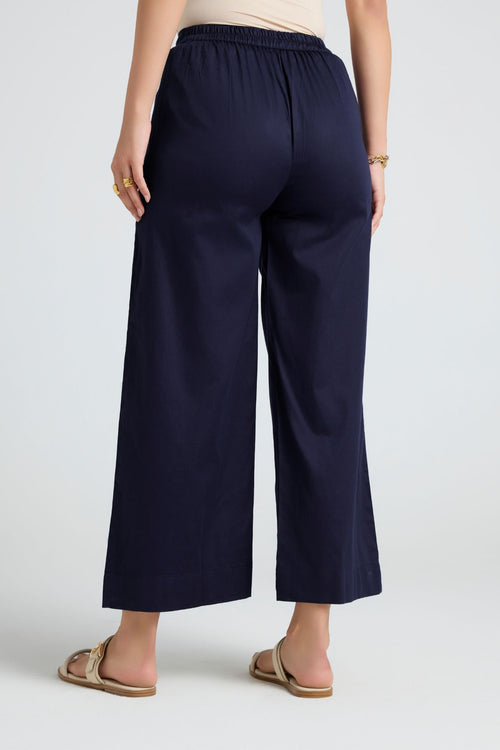 Wide Cotton Pants - Navy
