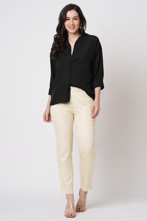 Narrow Cotton Pants - Beige
