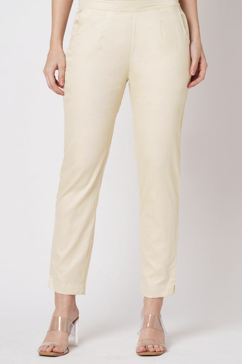 Narrow Cotton Pants - Beige