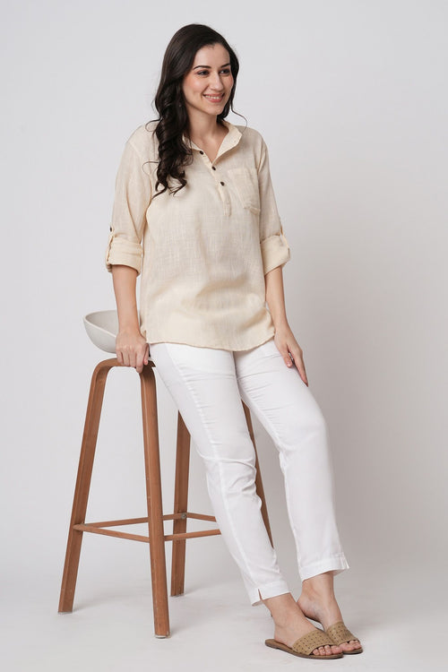 Narrow Cotton Pants - White