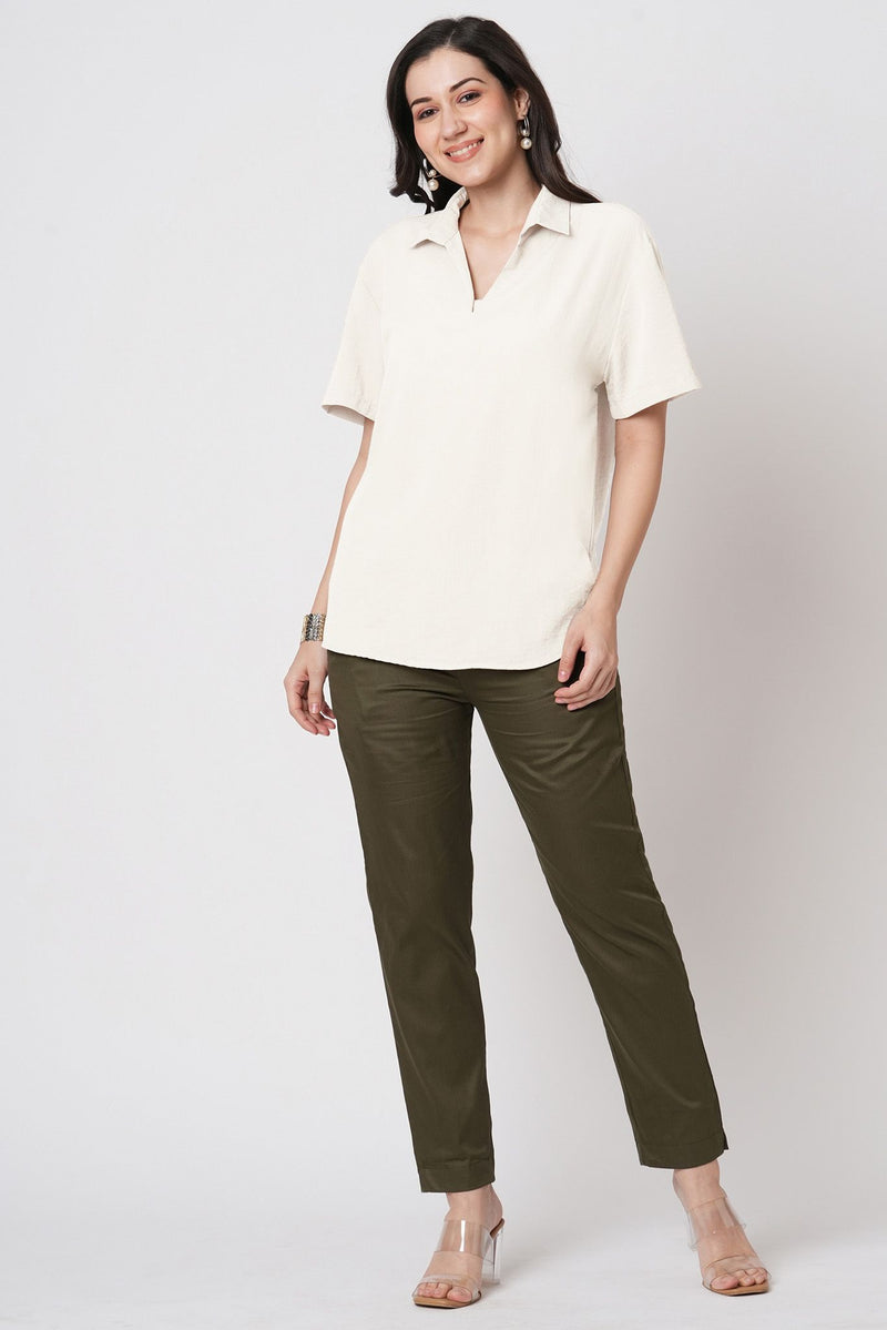 Narrow Cotton Pants - Olive