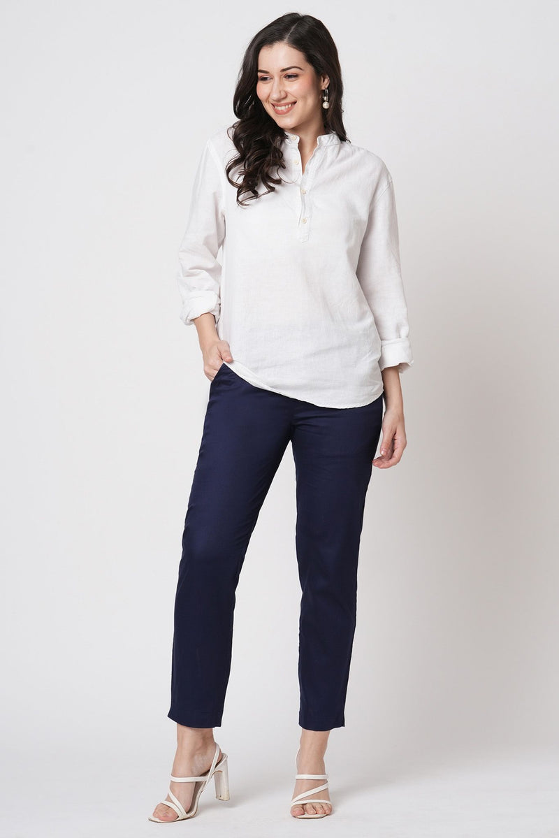 Narrow Cotton Pants - Navy