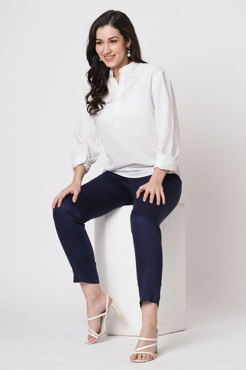 Narrow Cotton Pants - Navy