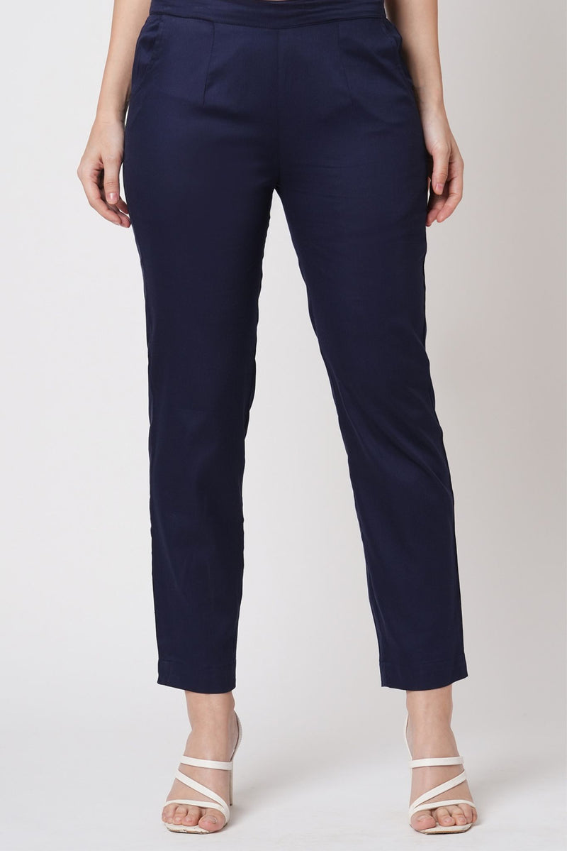 Narrow Cotton Pants - Navy