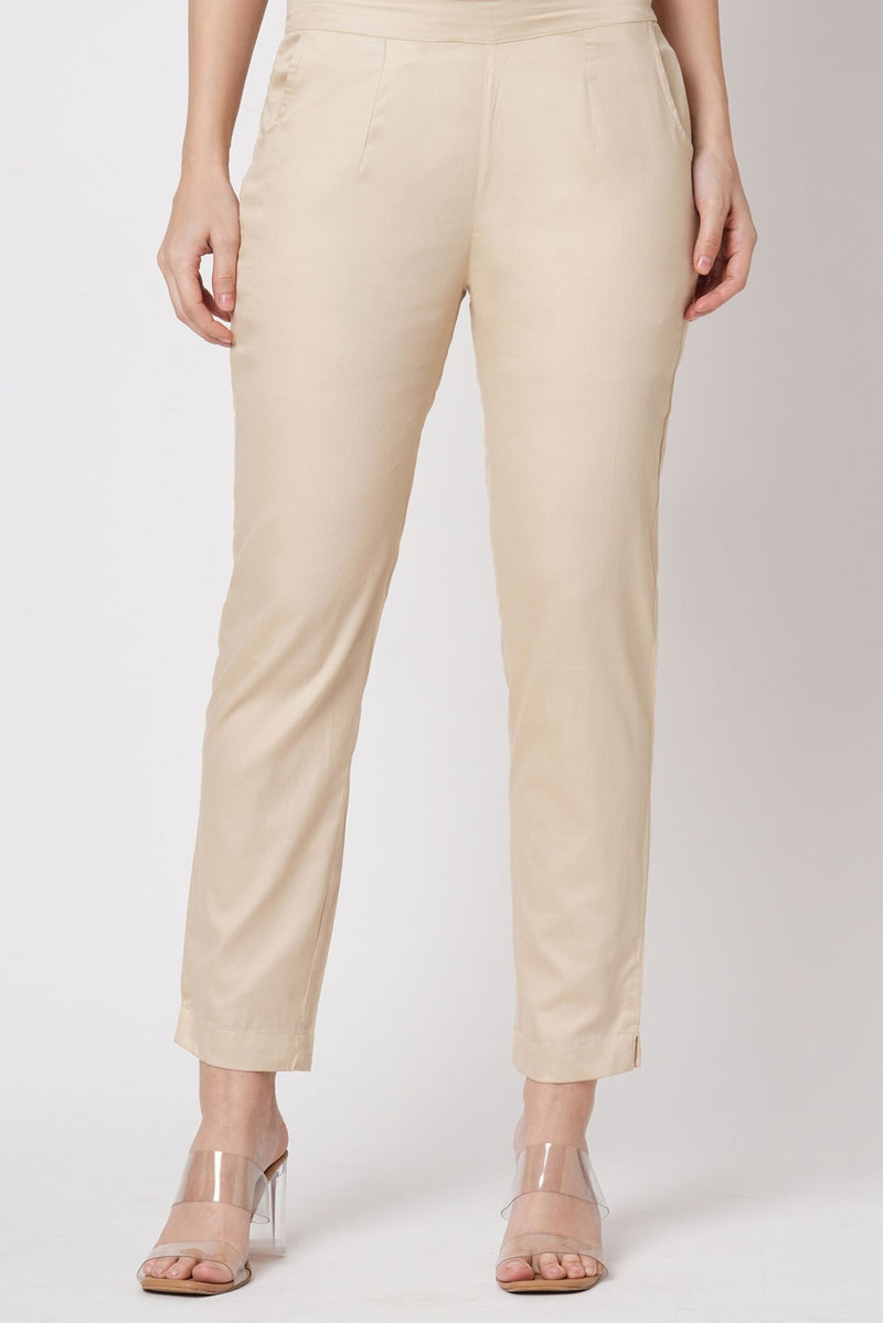 Narrow Cotton Pants - Beige