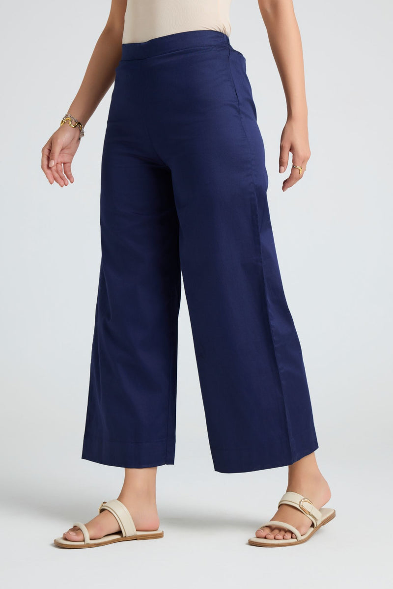 Wide Cotton Pants - Navy