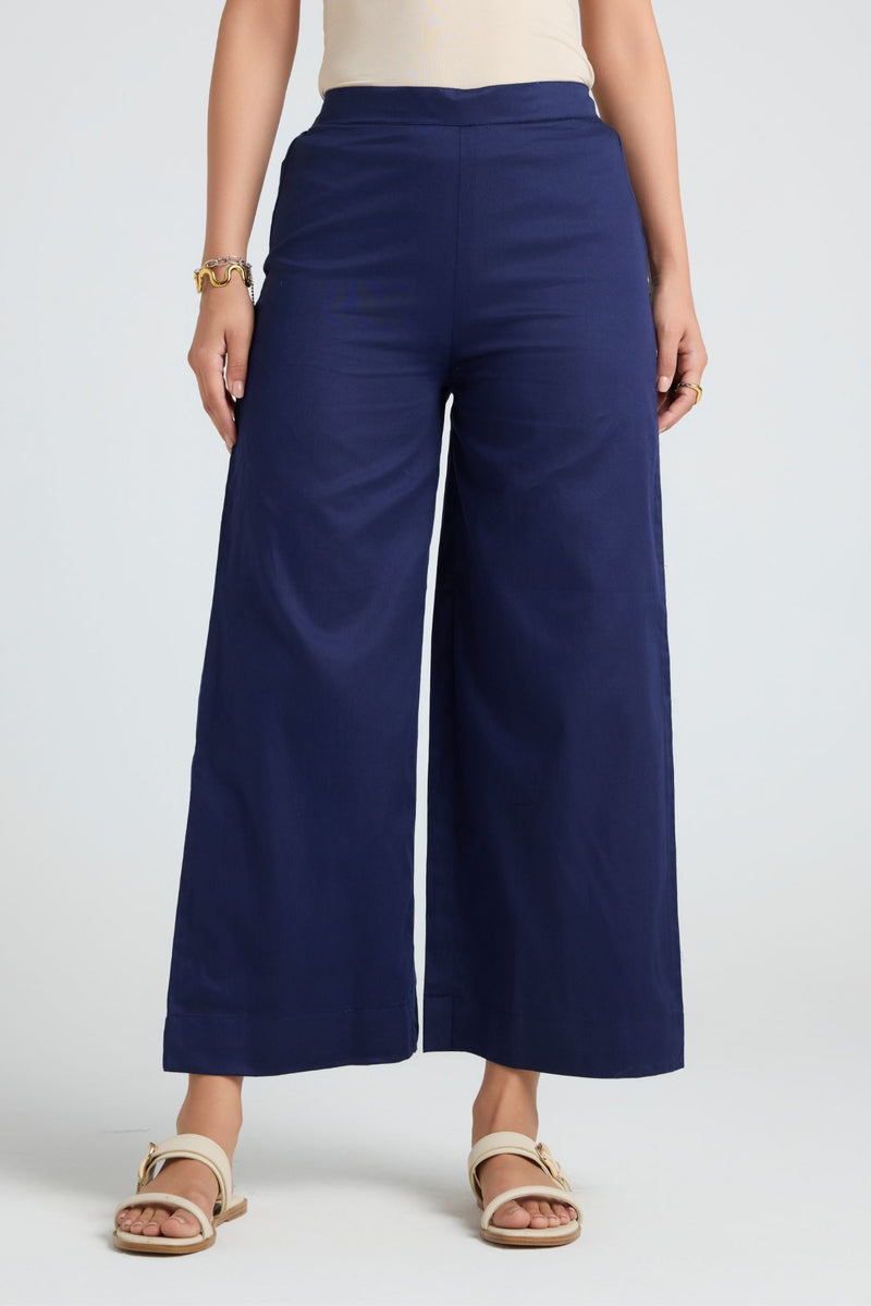 Wide Cotton Pants - Navy