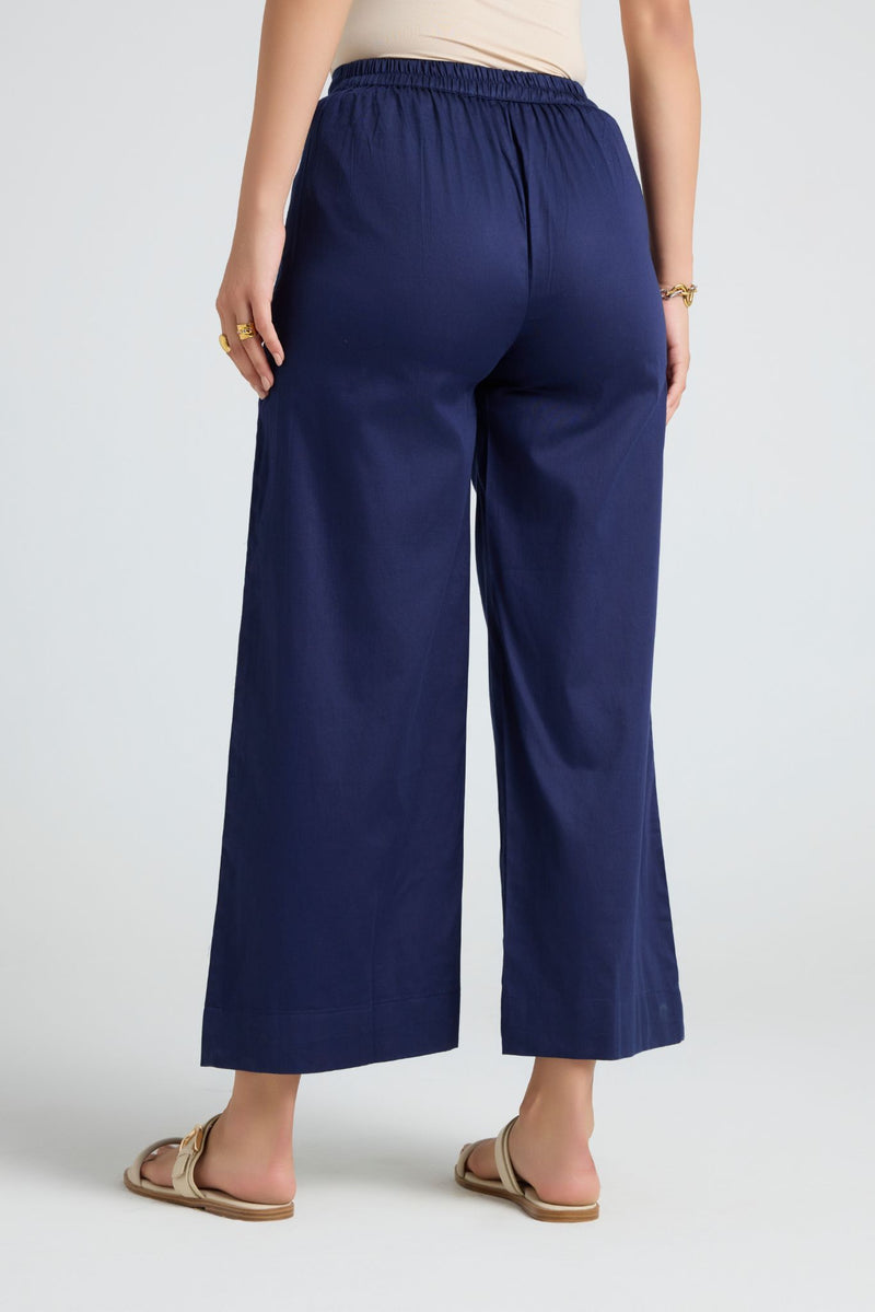 Wide Cotton Pants - Navy