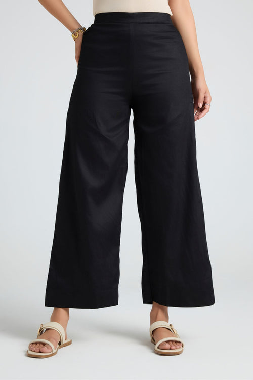 Wide Cotton Pants - Black