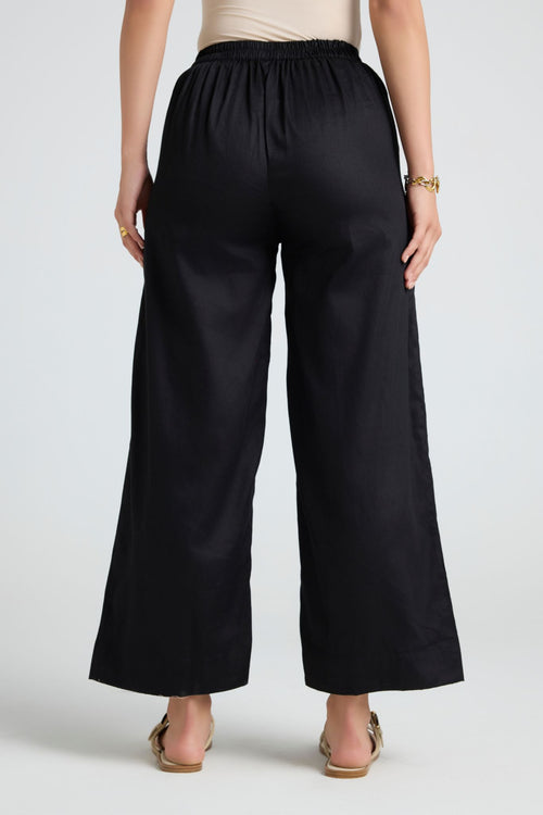 Wide Cotton Pants - Black