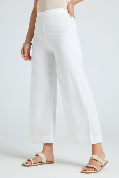 Wide Cotton Pants - White