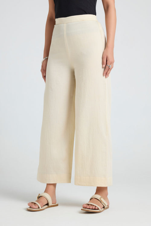 Wide Cotton Pants - Beige