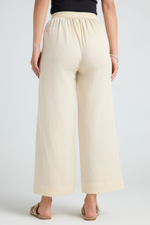 Wide Cotton Pants - Beige
