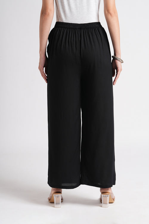 Wide Rayon Cotton Palazzo - Black
