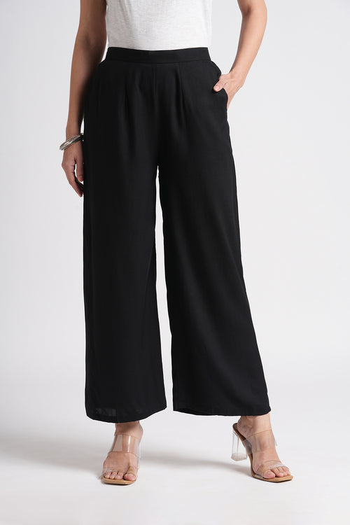 Wide Rayon Cotton Palazzo - Black