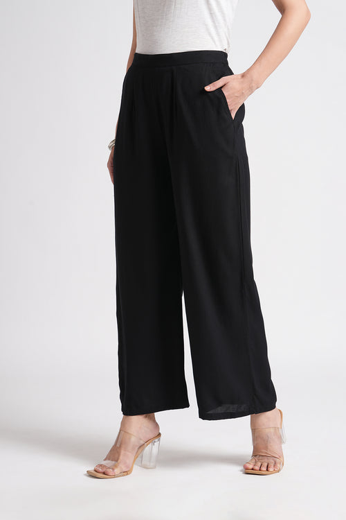 Wide Rayon Cotton Palazzo - Black