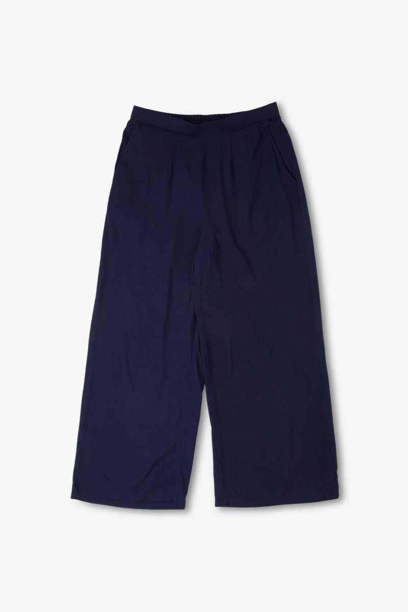 Wide Rayon Cotton Palazzo - Navy