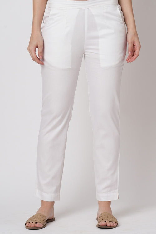 Narrow Cotton Pants - White