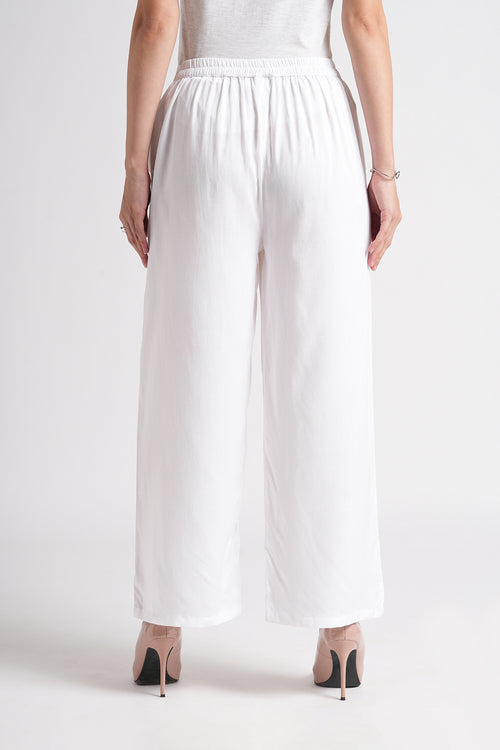 Wide Rayon Cotton Palazzo - White