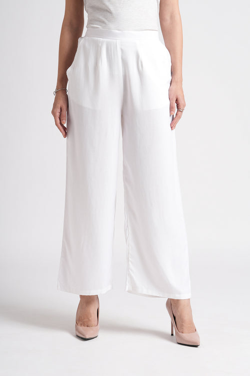 Wide Rayon Cotton Palazzo - White
