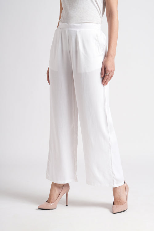 Wide Rayon Cotton Palazzo - White