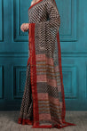 Almond Frost Handblock Printed Chanderi Saree - House of Ayuda