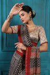 Almond Frost Handblock Printed Chanderi Saree - House of Ayuda