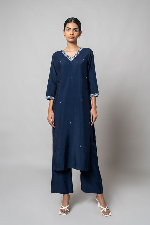Zodiac Blue Silk Kurta Set - House of Ayuda