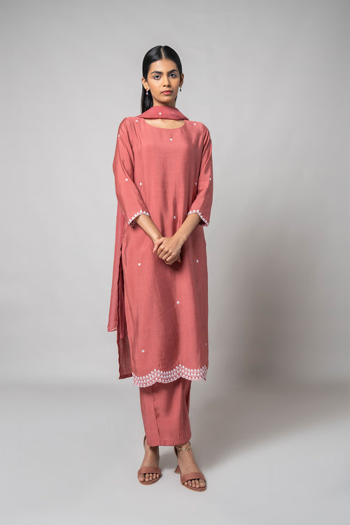 Dusty Rose Silk Kurta Set - House of Ayuda