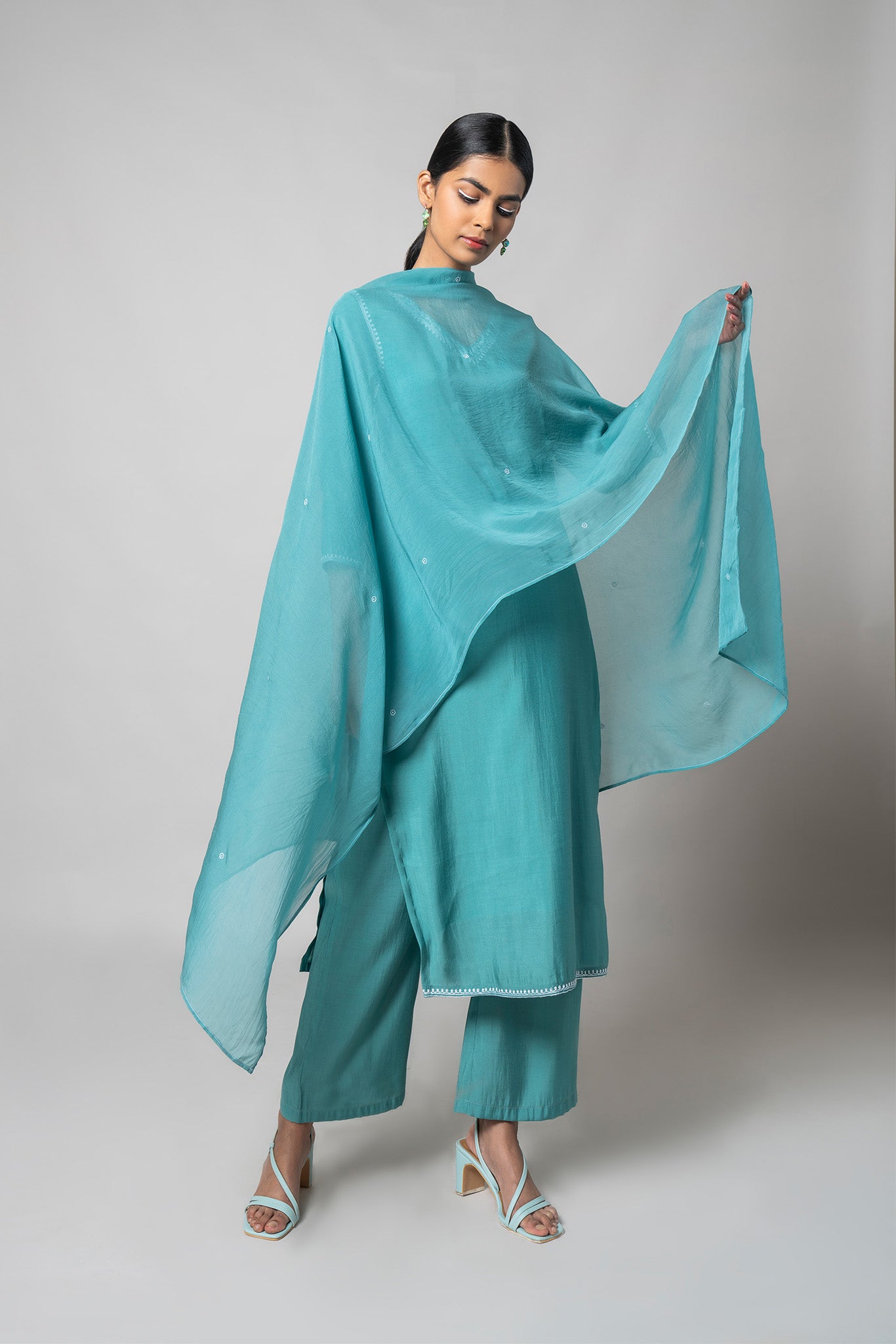 Blue Koi Silk Kurta Set - House of Ayuda