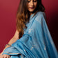 Glacial Blue Handblock Printed Chanderi Saree - House of Ayuda
