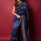 Blue Whale Handblock Printed Chanderi Saree - House of Ayuda