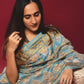 Dusty Blue Handblock Printed Chanderi Saree - House of Ayuda
